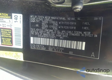 2015 Toyota Sienna Le 7 Passenger z USA, uszkodzony, nr VIN 5TDJK3DC0FS120875